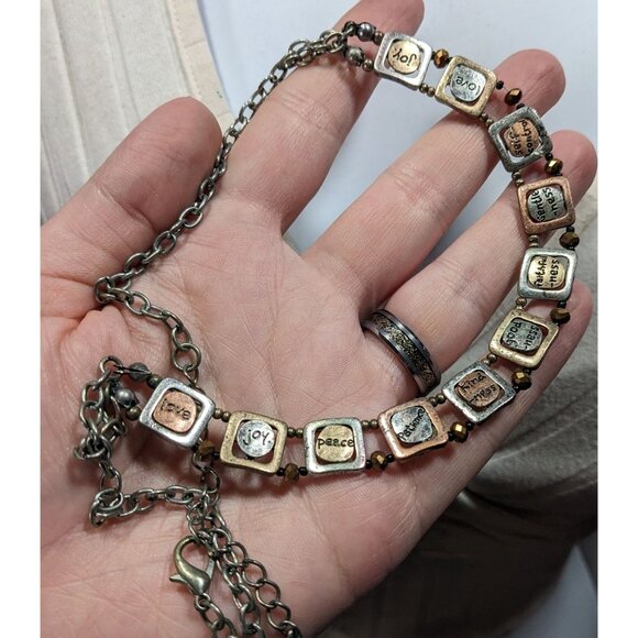 Rustic Distressed Words Of Affirmation Multi Metallic Necklace - Picture 4 of 6